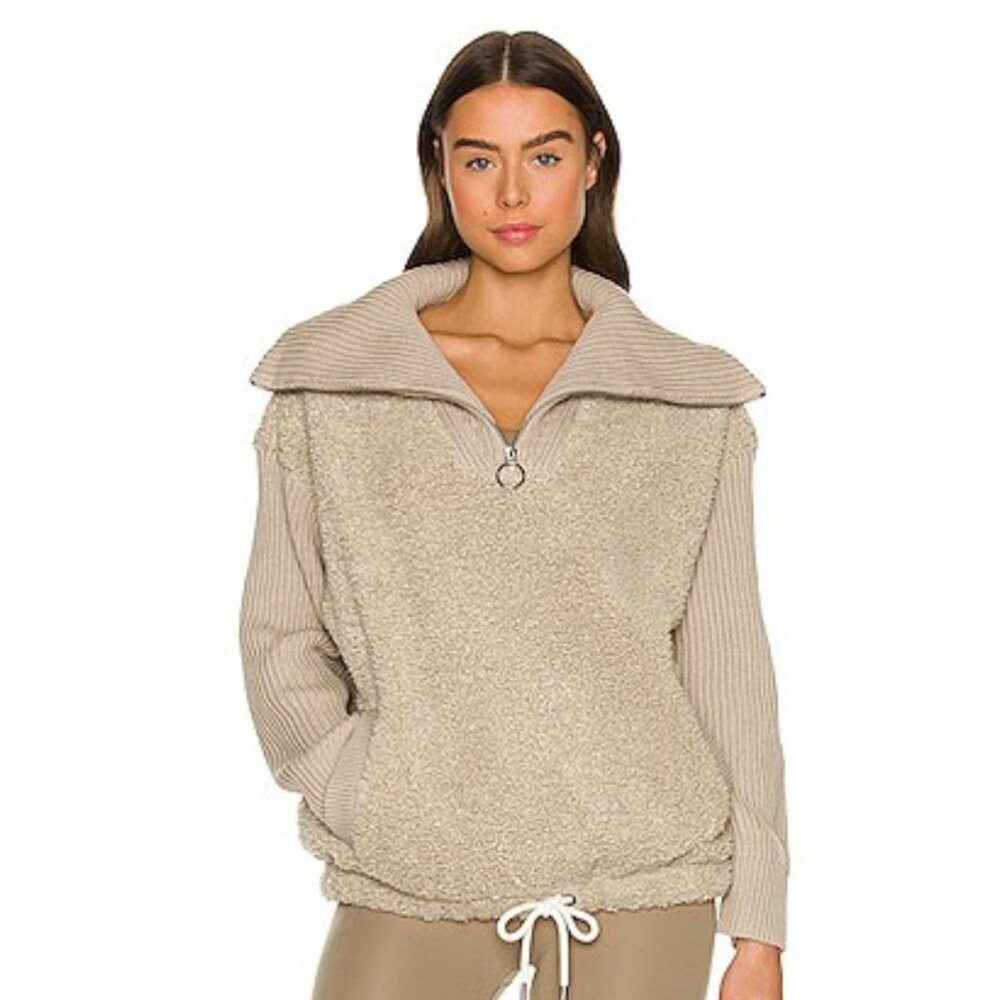 Varley Rogers Half Zip Sherpa Sweater, L Sage Gray